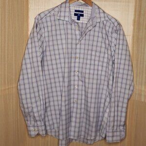 Agara Mens Light Blue Plaid Long Sleeve Dress Shirt XL 17- 17 1/2
